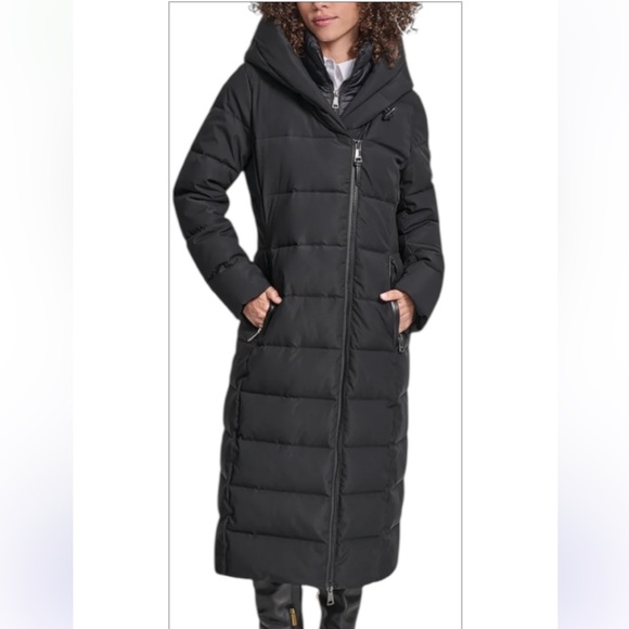 Dkny Jackets & Blazers - NWT DKNY BLACK BIBBED SHAWL COLLAR HOODED PUFFER SIZE LARGE